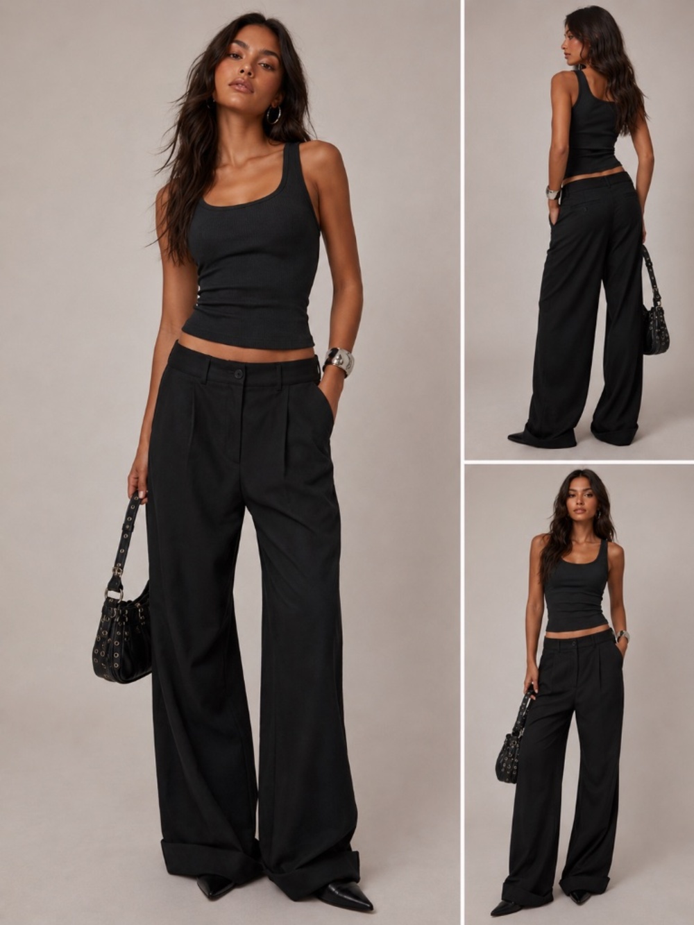 NWT Nasty Gal Women's Wide Leg Turn Up Trousers in Black size 6 US